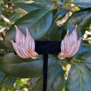 VTG EMMONS Enamel White Pink Leaf EARRINGS